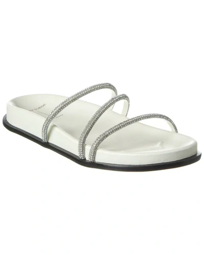 Black Suede Studio Jenna Leather Slide In White