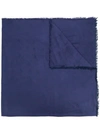 Emporio Armani Frayed Logo Scarf In Blue