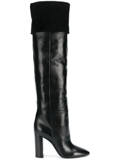 Saint Laurent Lou 95 Leather And Suede Boots In Black