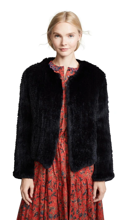 H Brand Ella Rabbit Fur Jacket In Black