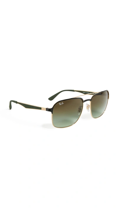 Ray Ban Rb3570 Sunglasses In Gold/black/green Gradient