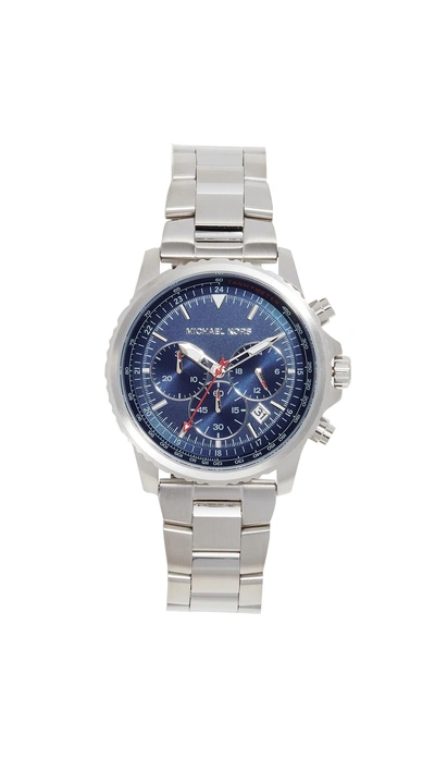 Michael Kors Theroux Watch, 42mm In Silver/navy