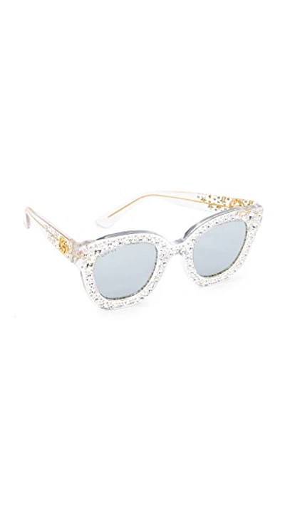 Gucci Swarovski Crystal Square Sunglasses In Crystal/silver