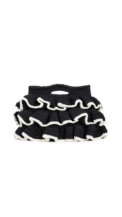 Caterina Bertini Wool Knit Clutch In Ivory/black