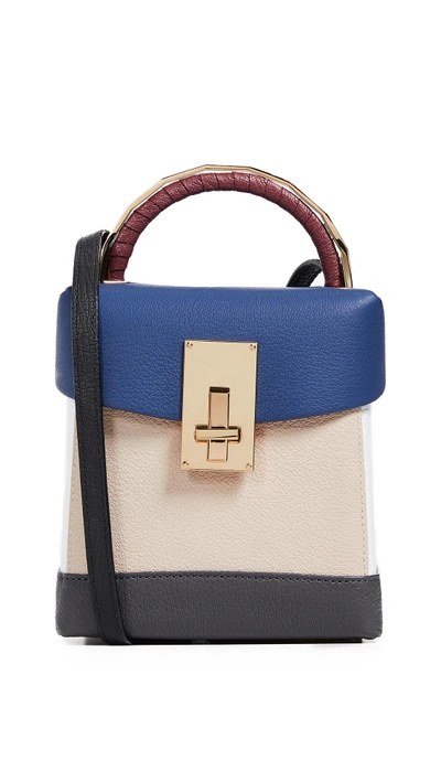 The Volon Basic Alice Leather Box Bag - Blue In Navy/ivory