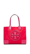 Tory Burch Ella Colorblock Nylon Logo Tote Bag In Brilliant Red / Bright Azalea