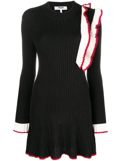 Msgm Frill-trim Sweater Dress In Black
