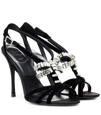 Roger Vivier Sin Evening Diamond Embroidery Sandals In Black