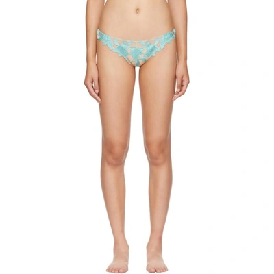 Fleur Du Mal Blue And Beige Lily Lace Thong In 0394 Mint