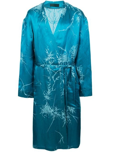 Haider Ackermann Belted Floral Embroidered Coat - Blue