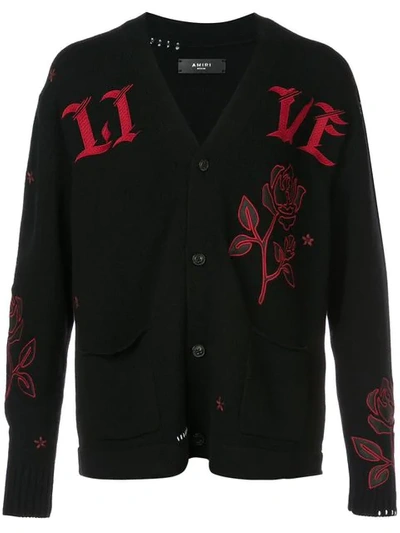 Amiri Floral Embroidered Cardigan In Black