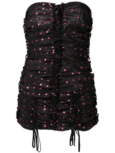Attico Ruffled Lace-up Fil Coupé Organza Mini Dress In Black