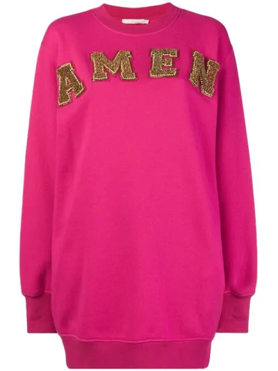 Amen Logo Cotton Mini Dress In Fucsia