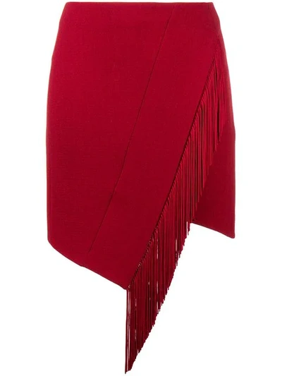 David Koma Asymmetric Fringed Skirt In Red