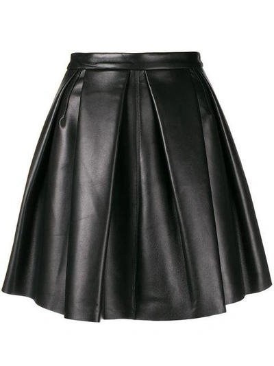 David Koma Pleated Full Leather Skirt In Black