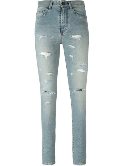 Saint Laurent Destroyed Skinny Jeans In Blue