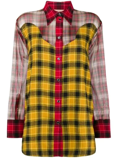 N°21 Checked Silk-insert Cotton Shirt In Red