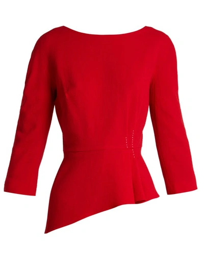 Lanvin Asymmetric Peplum Wool-crepe Top In Red