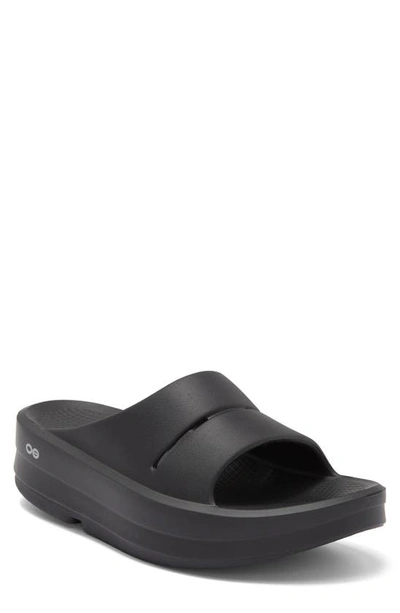 Oofos Oomega Ooahh Slide Sandal In Black