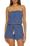 Soluna Strapless Drawstring Waist Cover-up Romper In Denim