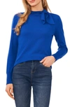 Cece Tie Mock Neck Cotton Blend Sweater In Deep Royal Blue