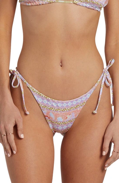 Billabong Feelin' Peaceful Maya Reversible Side Tie Bikini Bottoms In Pink Multi