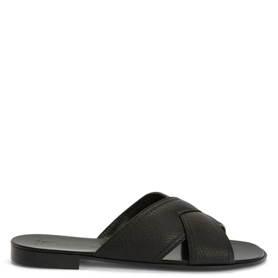 Giuseppe Zanotti Flavio Crossover-strap Leather Slides In Black