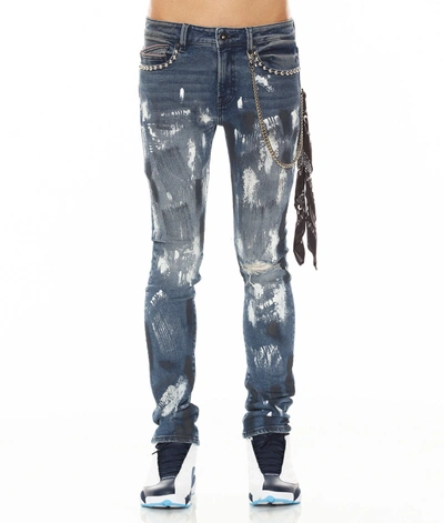 Cult Of Individuality-men Punk Super Skinny In Leopard In Blue