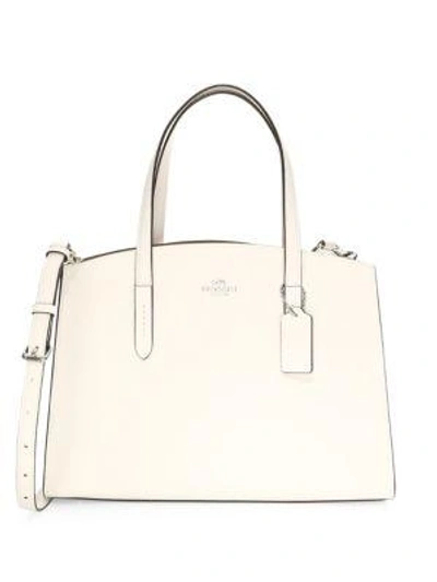 Coach Charlie Leather Carryall In Silver Chalk