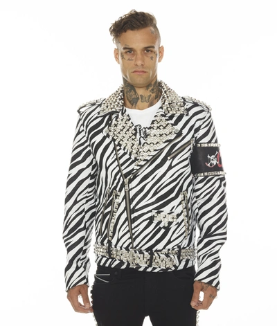 Cult Of Individuality-men Leather Moto Jacket Motley Crue In Zebra