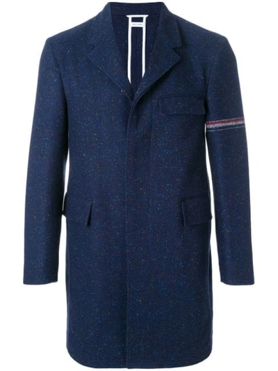 Thom Browne Engineered Stripe Classic Unconstructed Chesterfield Overcoat In Blue