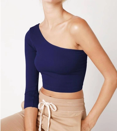 Nikibiki Ribbed One Shoulder Crop Top In Indigo In Multi