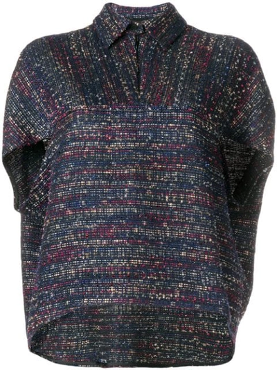 Talbot Runhof Sparkle Tweed Top In Blue