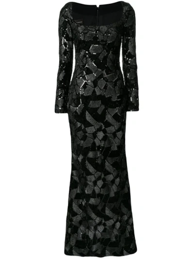Talbot Runhof Embroidered Velvet Gown In Black