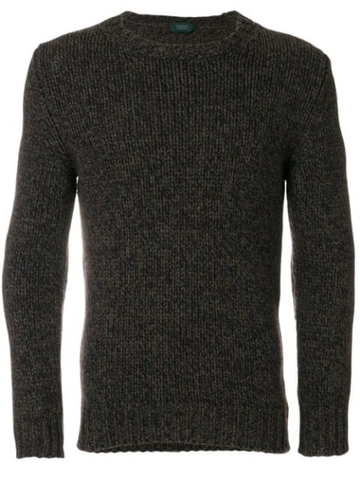 Zanone Textured Knit Sweater In Brown