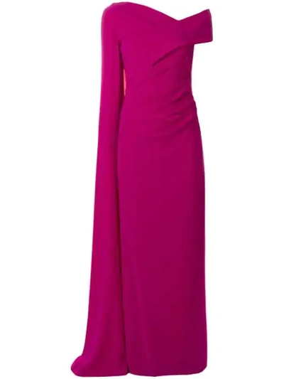 Talbot Runhof Bright Pink Crepe Cape Gown