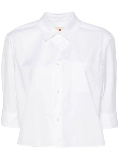 Marni Logo-embroidered Poplin Shirt In Lily White