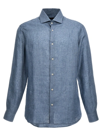 Moorer Linen Shirt Shirt, Blouse In Blue
