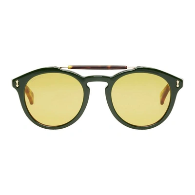 Gucci Green And Red Opulent Vintage Pilot Sunglasses In 005 Greenre