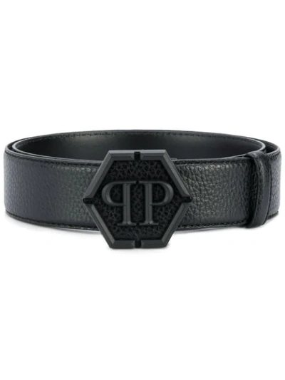 Philipp Plein Logo Plaque Embossed Belt In Black