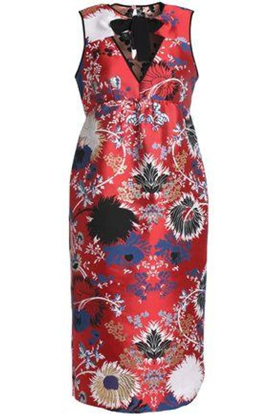 Rochas Woman Cutout Cotton-blend Brocade Dress Crimson