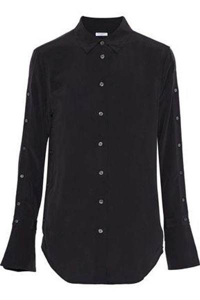 Equipment Woman Rossi Button-detailed Washed-silk Shirt Black