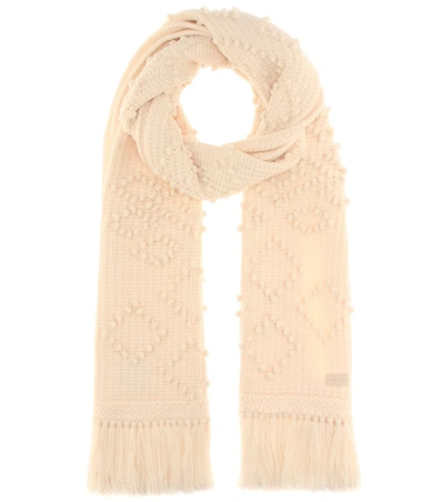 Saint Laurent Fringed Wool Scarf In White