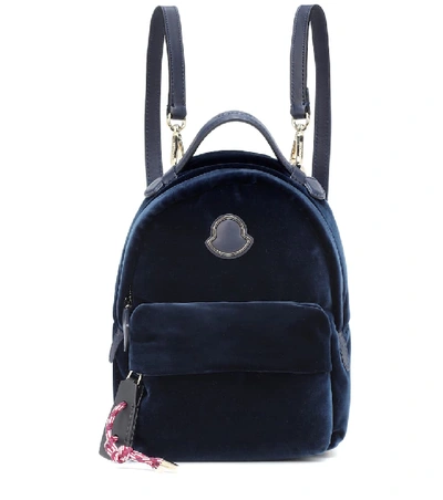 Moncler Leather-trimmed Velvet Backpack In Blue