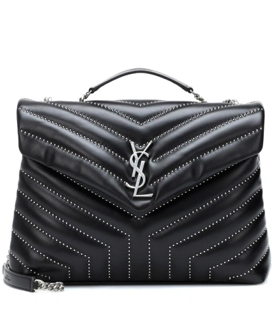 Saint Laurent Medium Loulou Monogram Studded Leather Shoulder Bag In Black