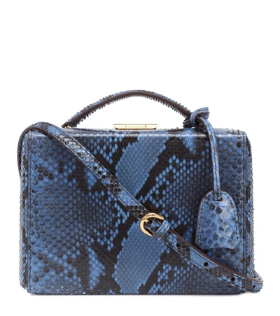 Mark Cross Grace Small Box Snakeskin Shoulder Bag In Blue