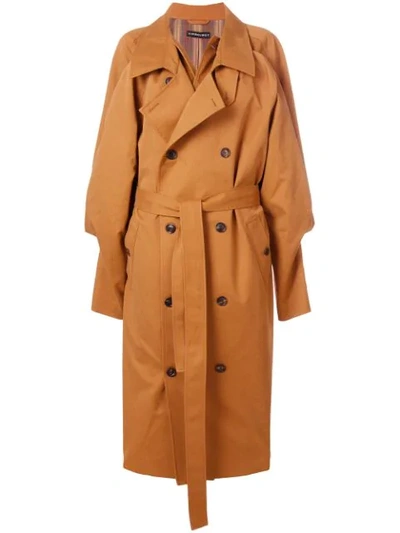 Y/project Oversized Layered Gabardine Trench Coat In Brown