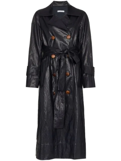 Rejina Pyo Oil Navy Faux Leather Trench Coat