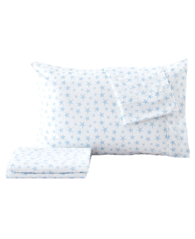 Premium Comforts Coastal Microfiber Printed 4 Piece Sheet Set, Queen In Coastal - Starfish - Blue