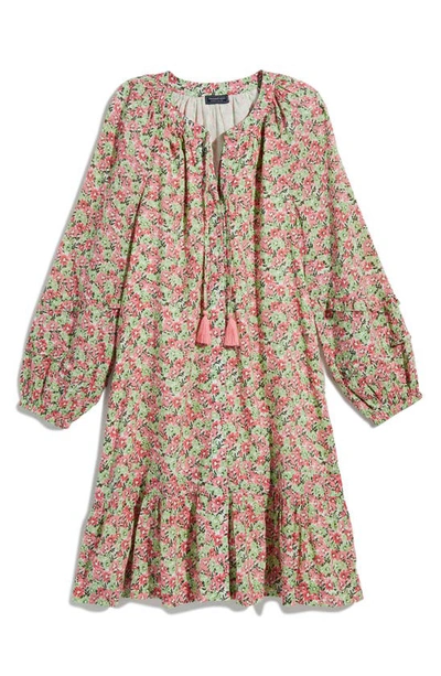 Vineyard Vines Vineyard Tile Print Long Sleeve Dress In Green/pink Floral Marsh